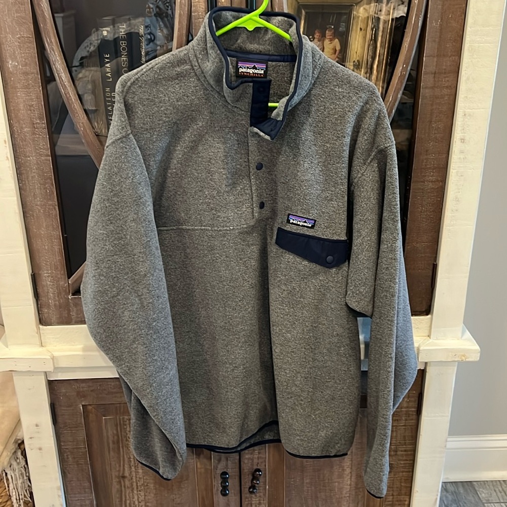 The North Face gray with navy trim fleece half snap